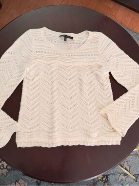 White House Black Market Cream Crochet scalloped Knit Sweater